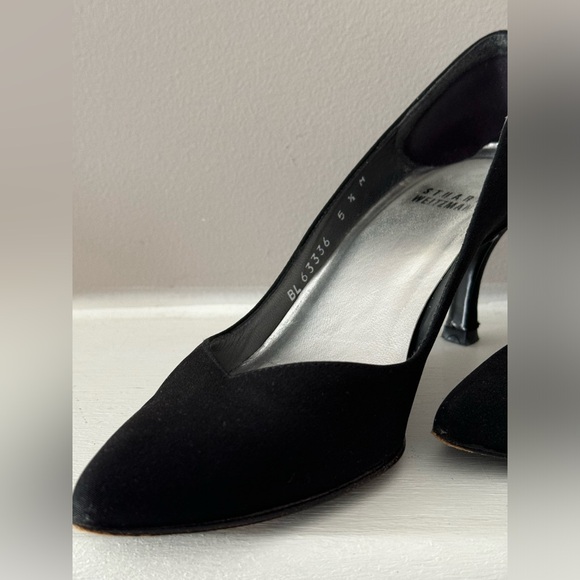 Stuart Weitzman Black Pumps nylon 5 1/2 M office street point toe heel wedding - Picture 4 of 10